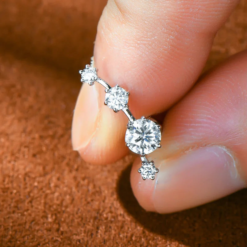 Four-Stone Moissanite Ear Climber Studs in Sterling Silver — Single climber on hand