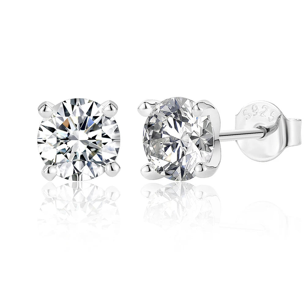 Round Moissanite Solitaire Stud Earrings in Sterling Silver - silver 1.2 ct option