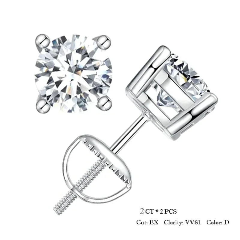 Round & Square Moissanite Screw-Back Stud Earrings in Silver — Round silver 2.0CT option