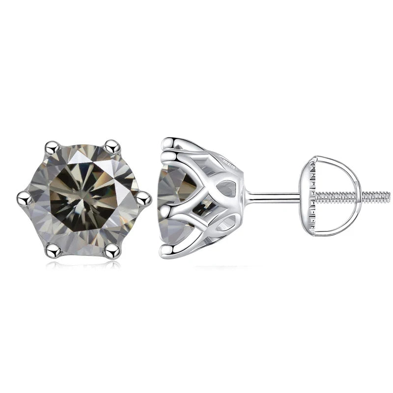 Colored Six-Prong Moissanite Screw-Back Stud Earrings — Gray