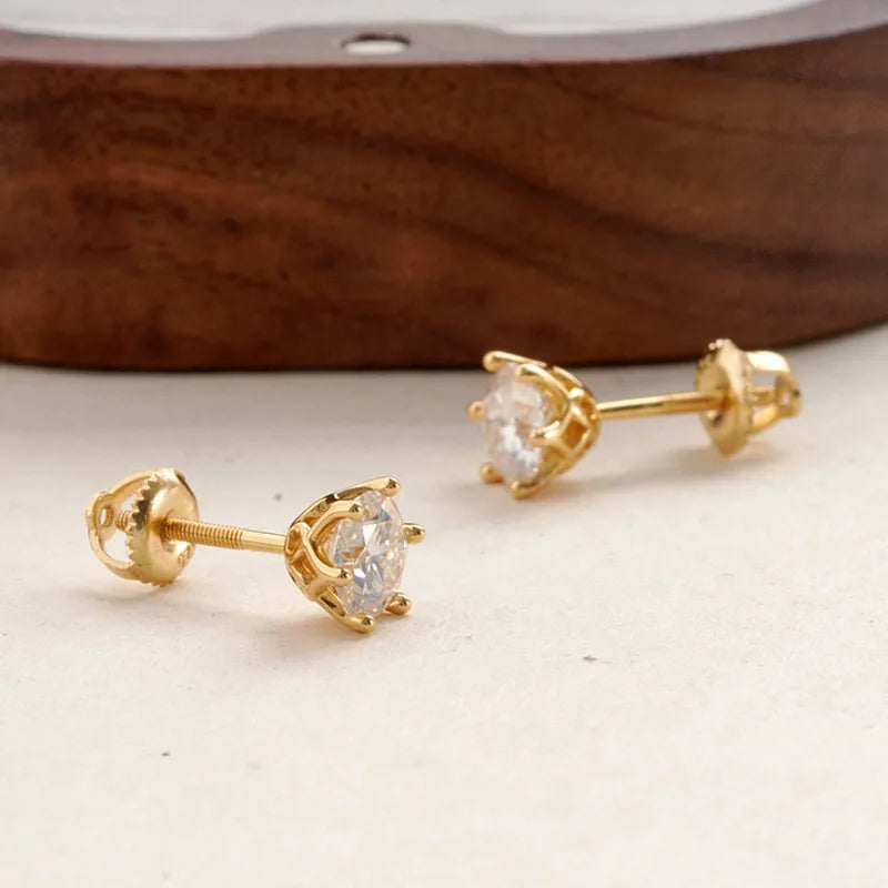 Colored Six-Prong Moissanite Screw-Back Stud Earrings — Gold-tone design example