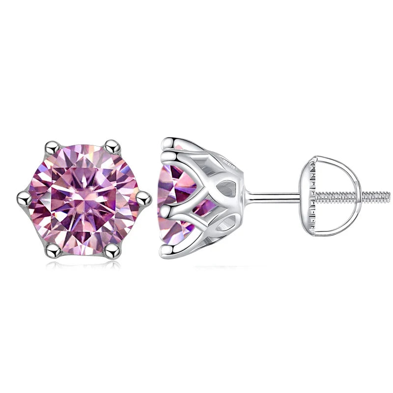 Colored Moissanite Screw-Back Stud Earrings - pink stone
