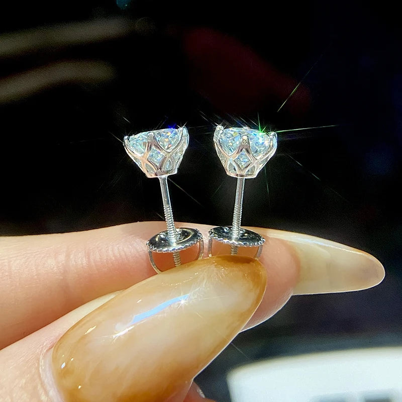 Colored Moissanite Screw-Back Stud Earrings - silver basket and threaded posts