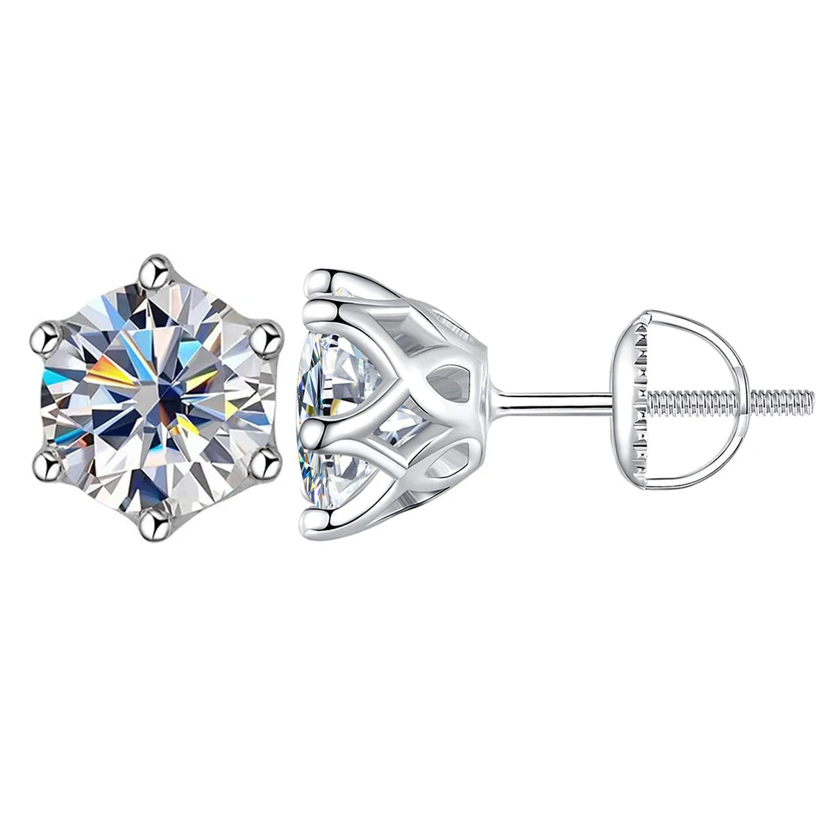Colored Moissanite Screw-Back Stud Earrings - white 1-carat option