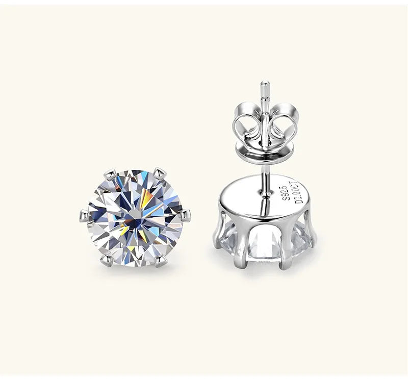Round Moissanite Solitaire Stud Earrings in Sterling Silver — Silver post and back