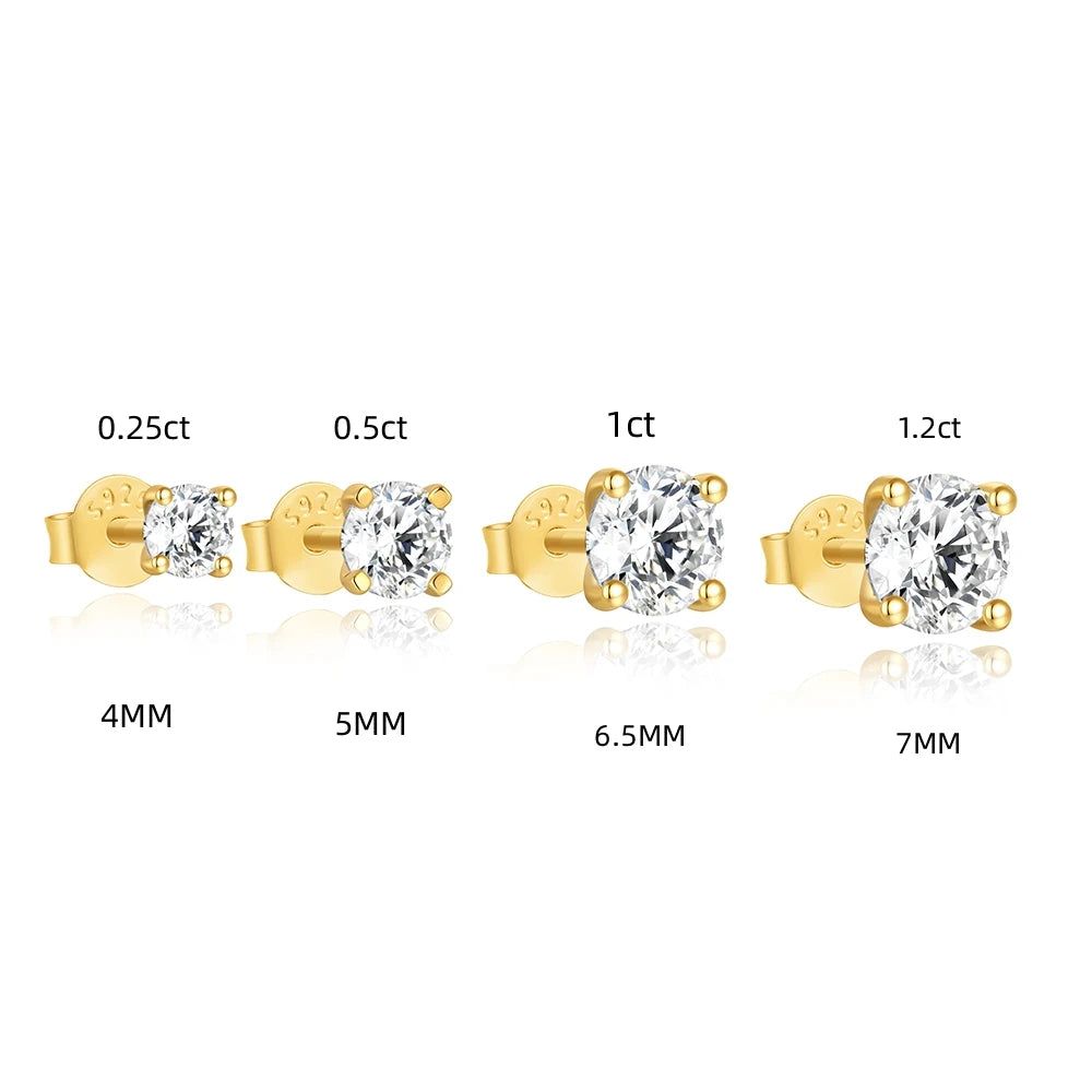 Gold-Tone Moissanite Solitaire Stud Earrings in Silver - Stone size chart