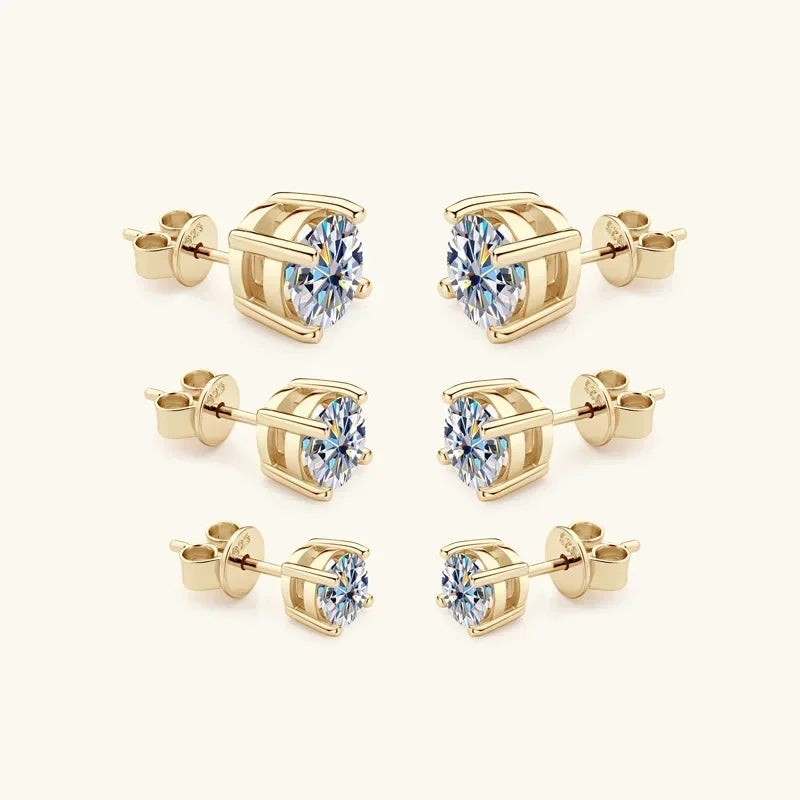 Round Moissanite Stud Earrings in Silver & Gold-Tone Settings — Gold-tone size comparison