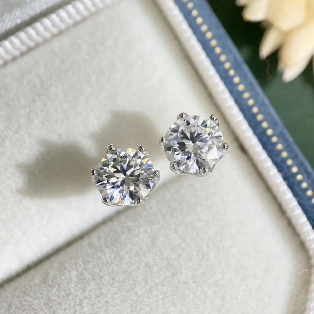 Colored Six-Prong Moissanite Screw-Back Stud Earrings — Silver size comparison