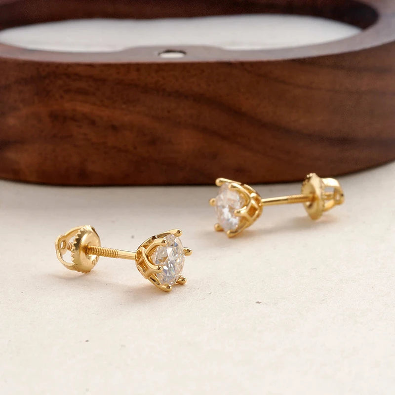 Colored Moissanite Screw-Back Stud Earrings - gold-tone pair angled view