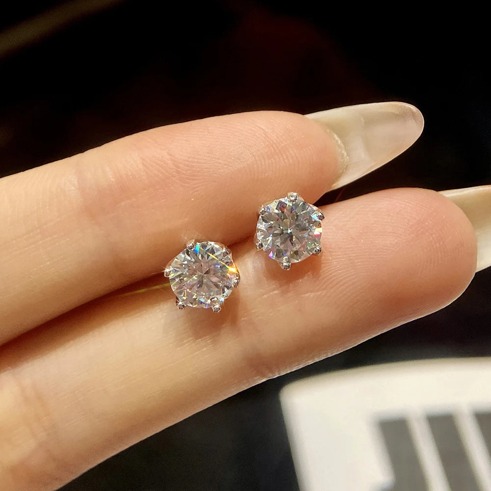 Colored Moissanite Screw-Back Stud Earrings - white pair held for scale