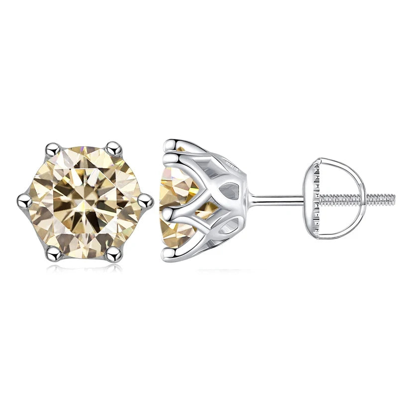 Colored Moissanite Screw-Back Stud Earrings - light yellow stone