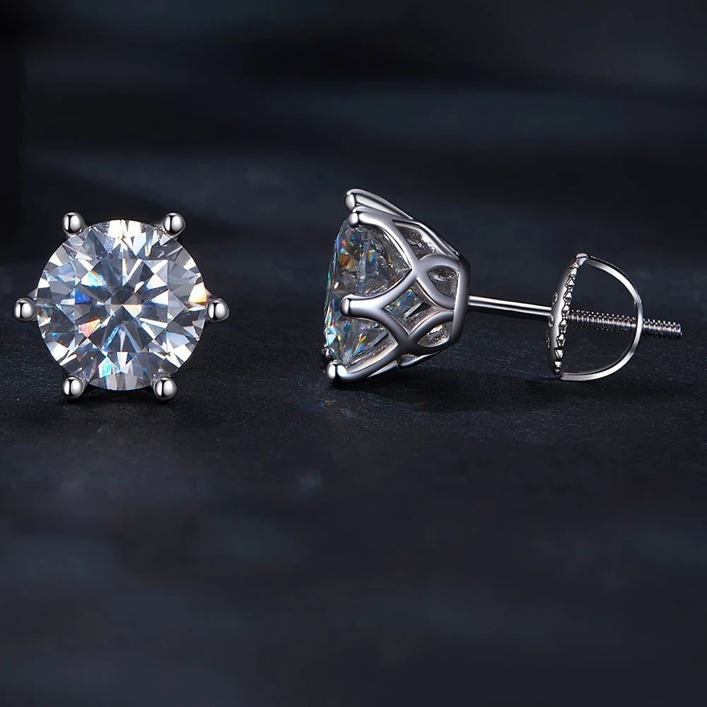 Colored Six-Prong Moissanite Screw-Back Stud Earrings — Threaded post detail