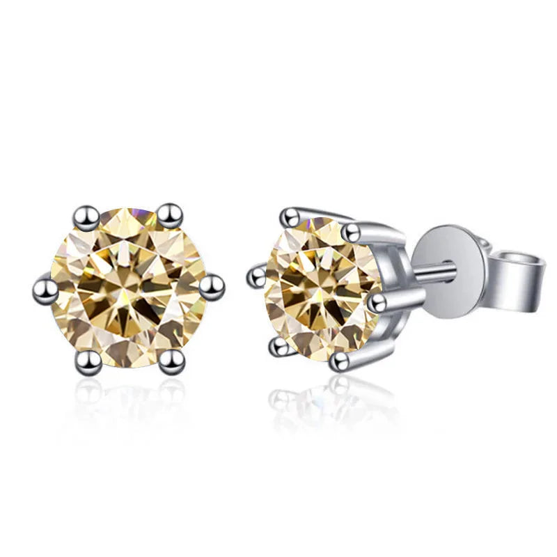 Colored Six-Prong Moissanite Stud Earrings in Sterling Silver — Light yellow