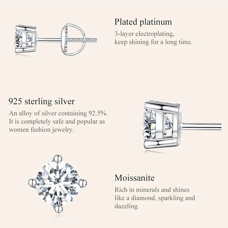 Four-Prong Moissanite Screw-Back Stud Earrings - silver setting details