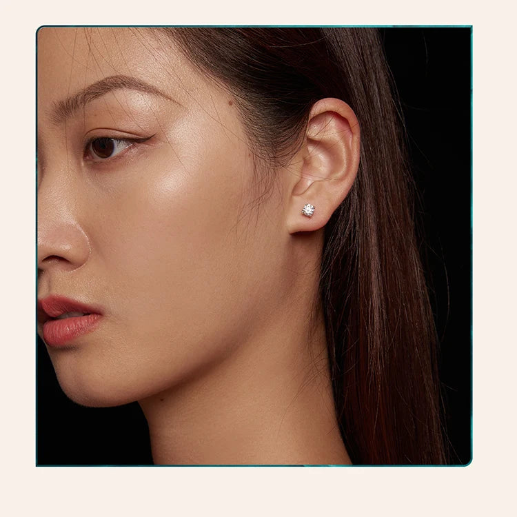 Four-Prong Moissanite Screw-Back Stud Earrings - worn view