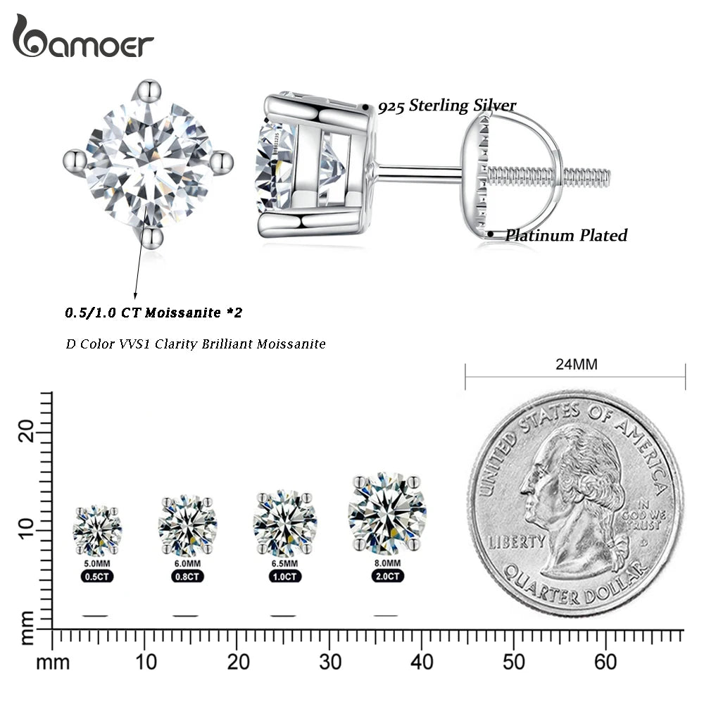 Four-Prong Moissanite Screw-Back Stud Earrings - setting and size information