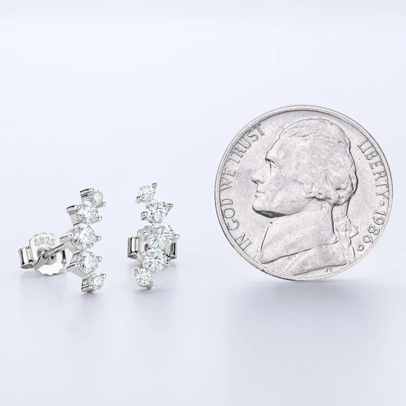 Moissanite Bar & Curved Climber Stud Earrings in Sterling Silver — Silver climber scale