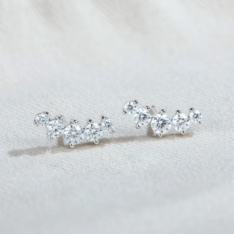 Moissanite Bar & Curved Climber Stud Earrings in Sterling Silver — Silver climbers