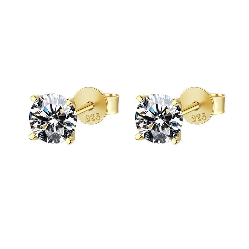 Round Moissanite Solitaire Stud Earrings in Sterling Silver - gold-tone 1 ct option