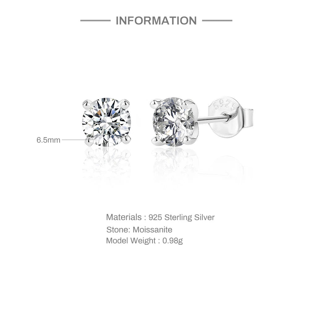 Round Moissanite Solitaire Stud Earrings in Sterling Silver - silver setting dimensions