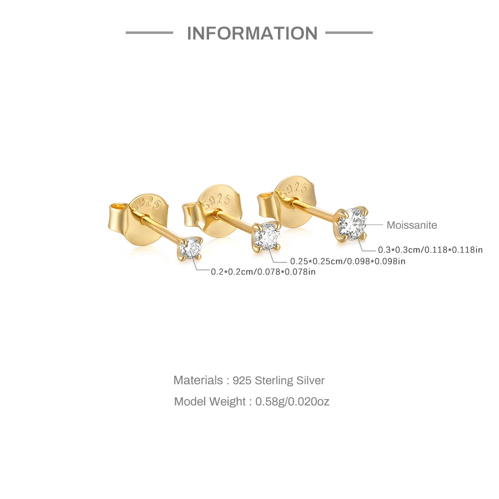 Round Moissanite Solitaire Stud Earrings in Sterling Silver - gold-tone small stud dimensions