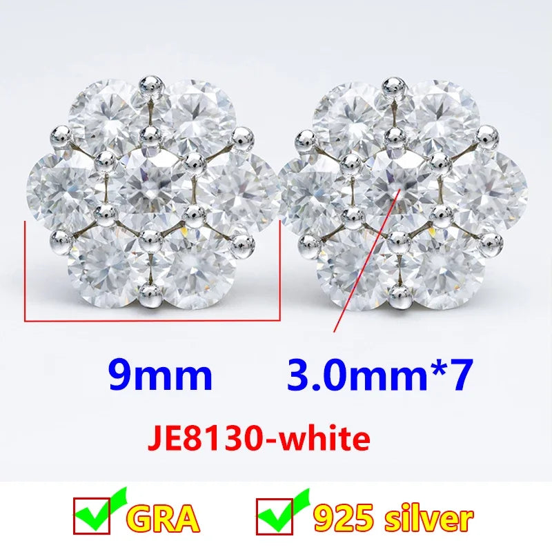 Seven-Stone Flower Moissanite Cluster Stud Earrings — Silver 9 mm cluster guide
