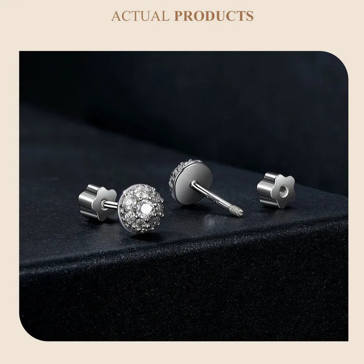 Domed Pavé Moissanite Stud Earrings in 925 Sterling Silver — Rear setting detail