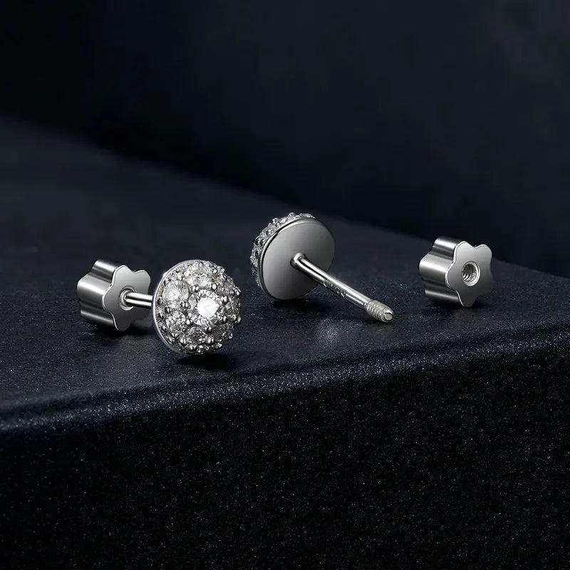 Domed Pavé Moissanite Stud Earrings in 925 Sterling Silver — Back and post detail
