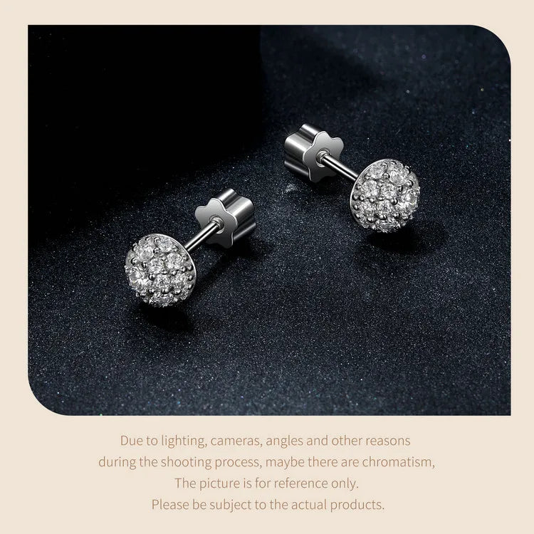 Domed Pavé Moissanite Stud Earrings in 925 Sterling Silver — Angled pair