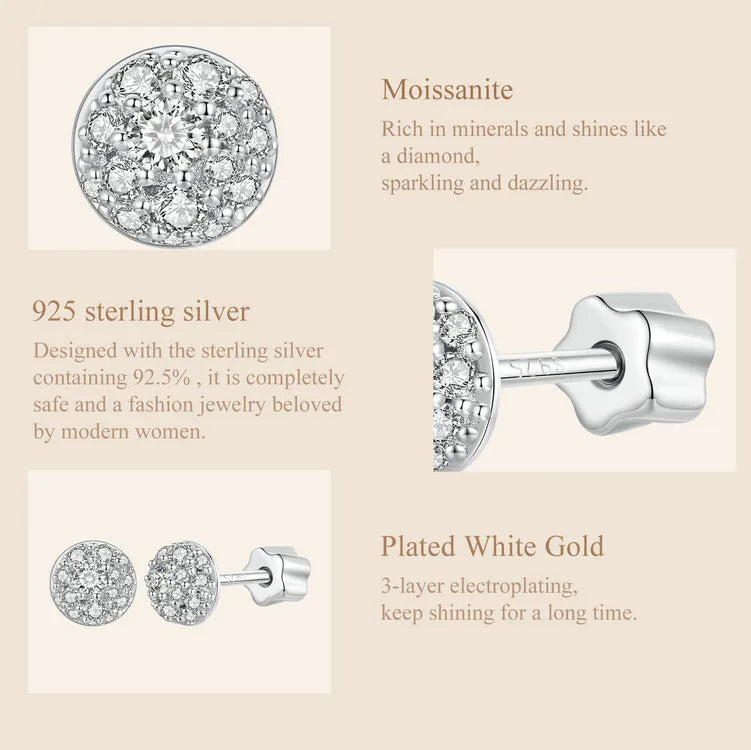 Domed Pavé Moissanite Stud Earrings in 925 Sterling Silver — Material details