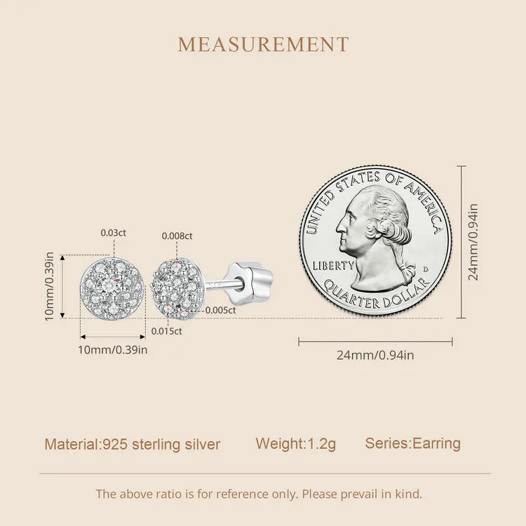 Domed Pavé Moissanite Stud Earrings in 925 Sterling Silver — Scale comparison