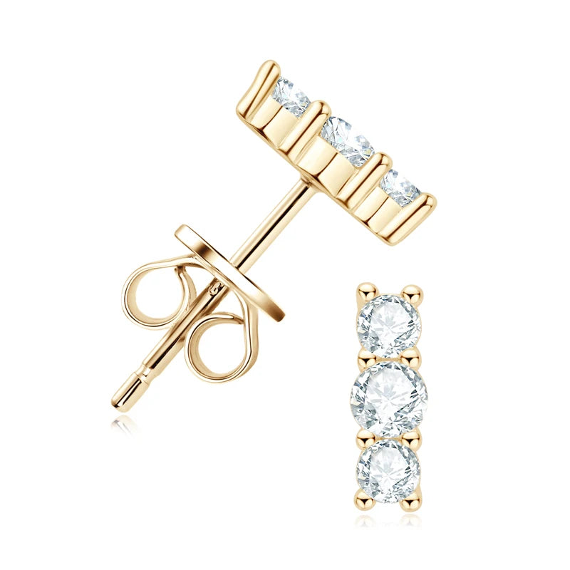 Moissanite Bar & Curved Climber Stud Earrings in Sterling Silver — Gold-tone three-stone bar option