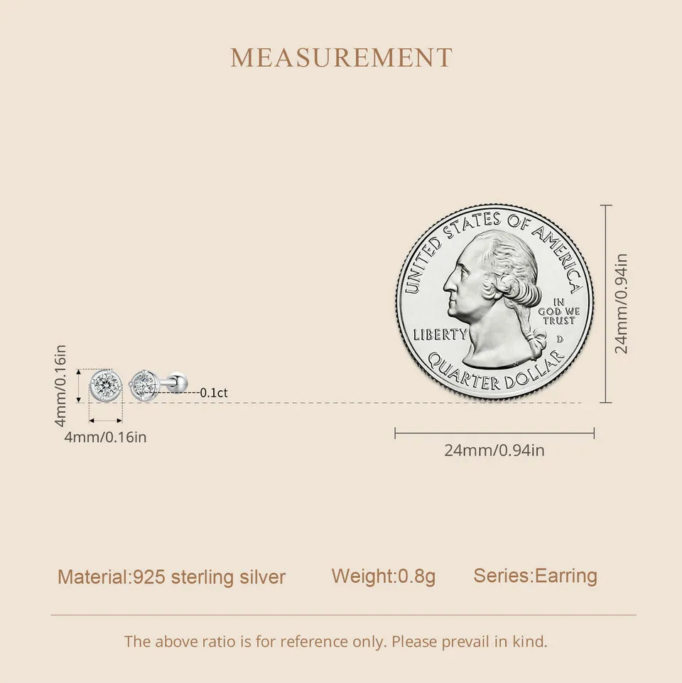 Round Moissanite Ball-Back Stud Earrings in Sterling Silver — Scale comparison