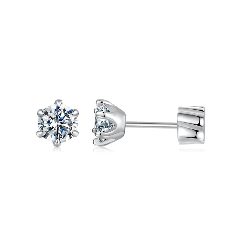 Round Moissanite Crown-Setting Stud Earrings in Sterling Silver — Smaller stone option