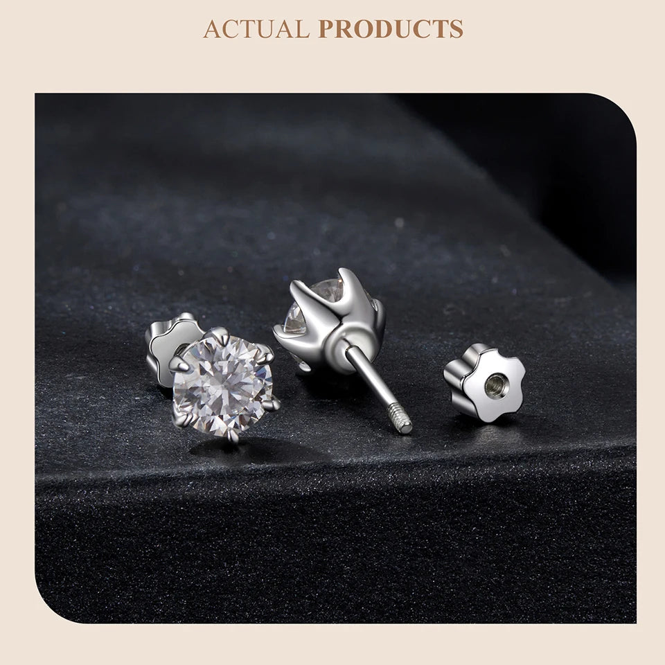 Round Moissanite Crown-Setting Stud Earrings in Sterling Silver — Removable back detail