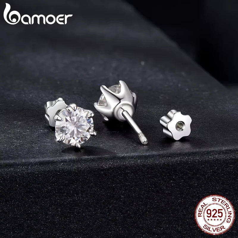 Round Moissanite Crown-Setting Stud Earrings in Sterling Silver — Post and removable back