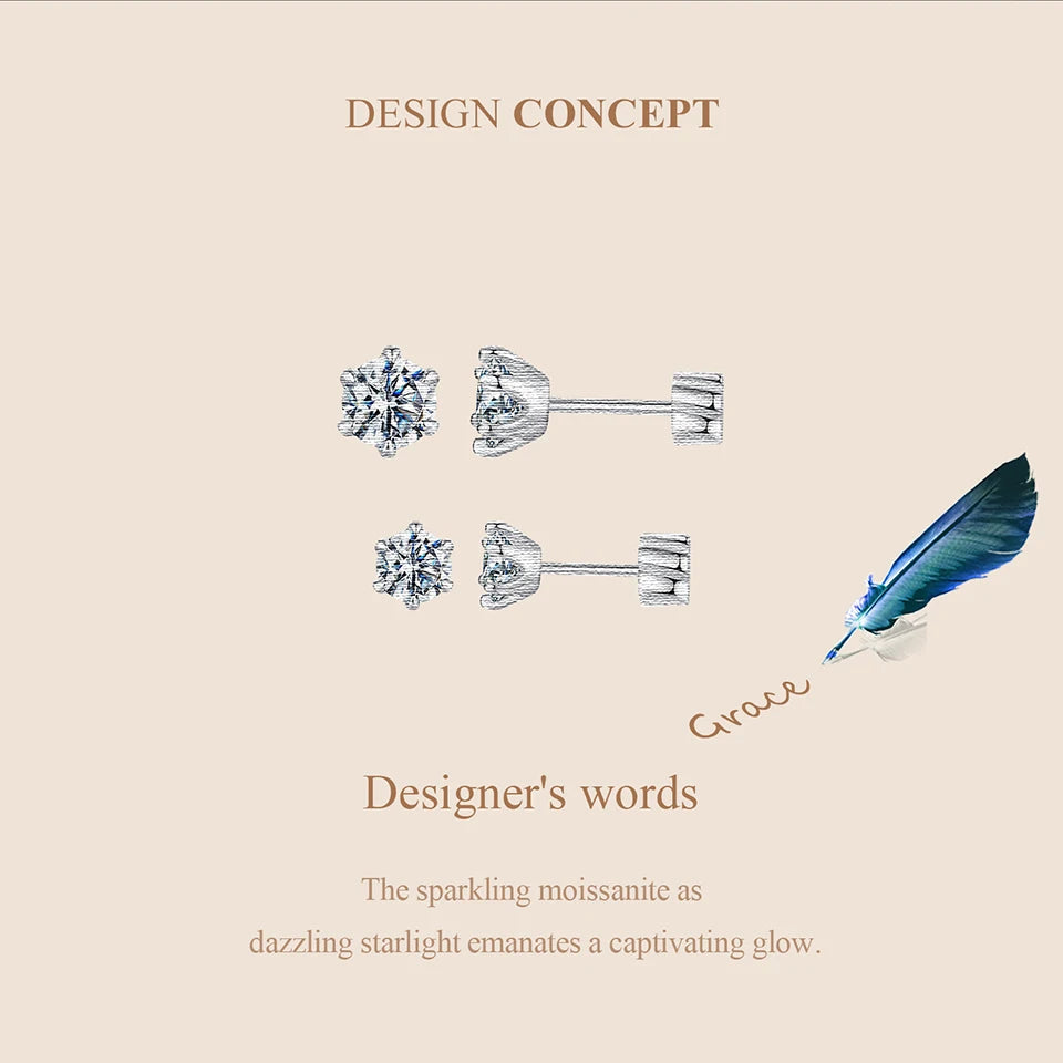 Round Moissanite Crown-Setting Stud Earrings in Sterling Silver — Crown design
