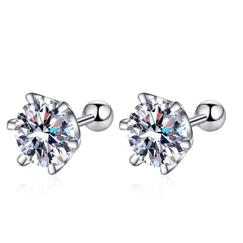 Round Moissanite Ball-Back Stud Earrings in Sterling Silver — Round studs with ball backs