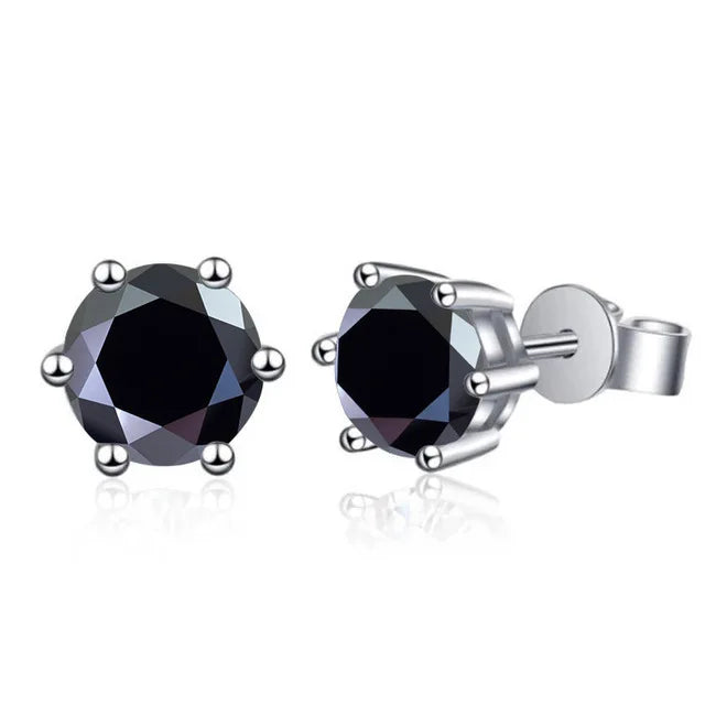 Colored Six-Prong Moissanite Stud Earrings in Sterling Silver — Black