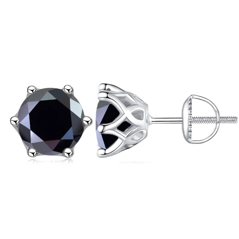 Colored Moissanite Screw-Back Stud Earrings - black stone