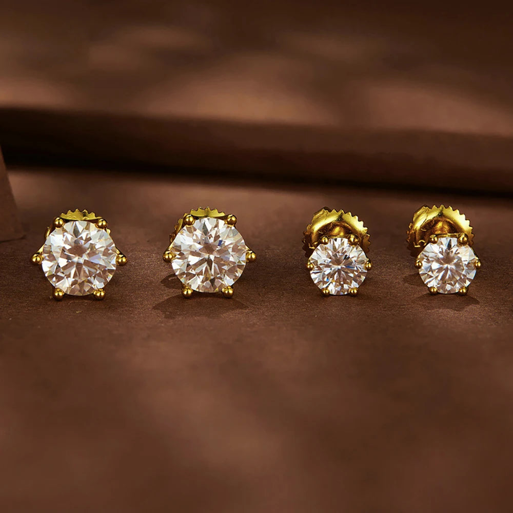 Colored Six-Prong Moissanite Screw-Back Stud Earrings — Gold-tone size example