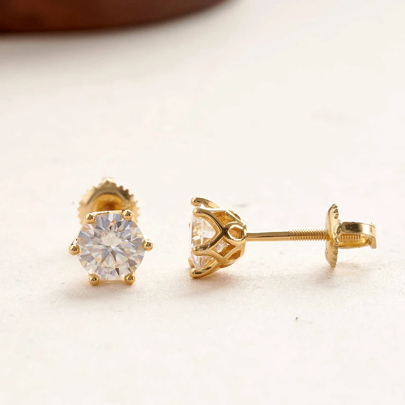 Colored Moissanite Screw-Back Stud Earrings - gold-tone front and side views