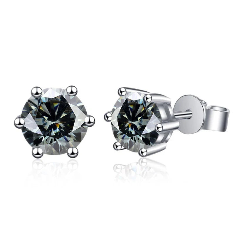 Colored Six-Prong Moissanite Stud Earrings in Sterling Silver — Gray