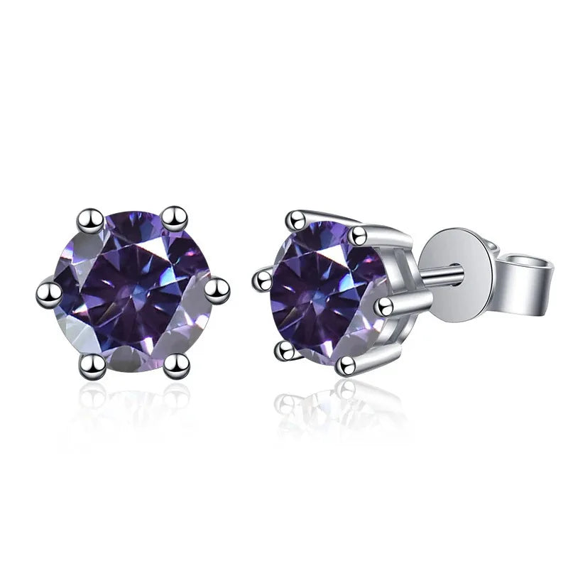 Colored Six-Prong Moissanite Stud Earrings in Sterling Silver — Violet