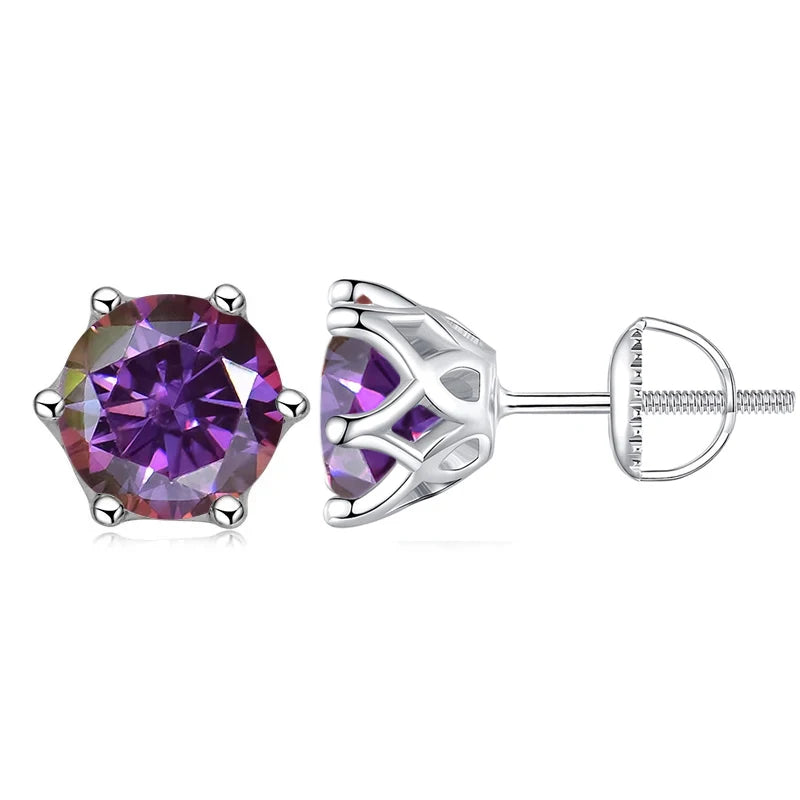 Colored Moissanite Screw-Back Stud Earrings - purplish red stone