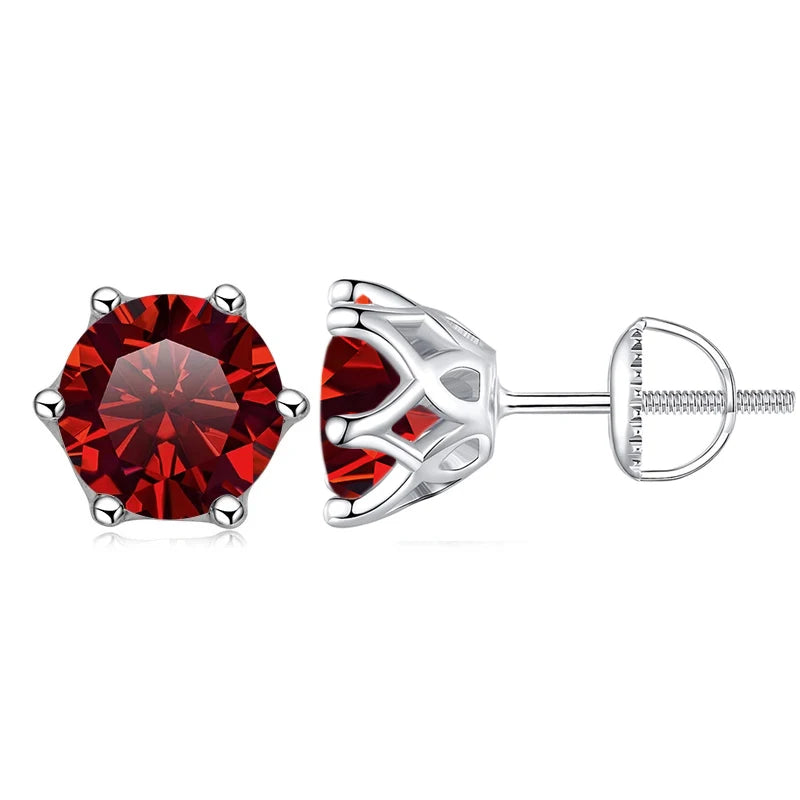 Colored Six-Prong Moissanite Screw-Back Stud Earrings — Red design example