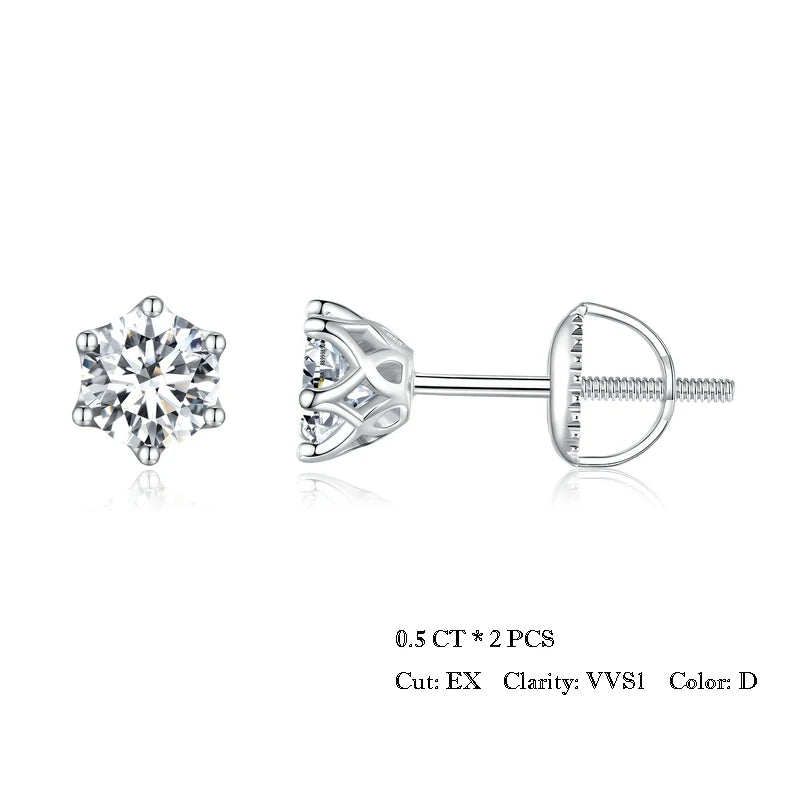 Six-Prong Moissanite Screw-Back Stud Earrings in Silver - Silver 0.5 ct option