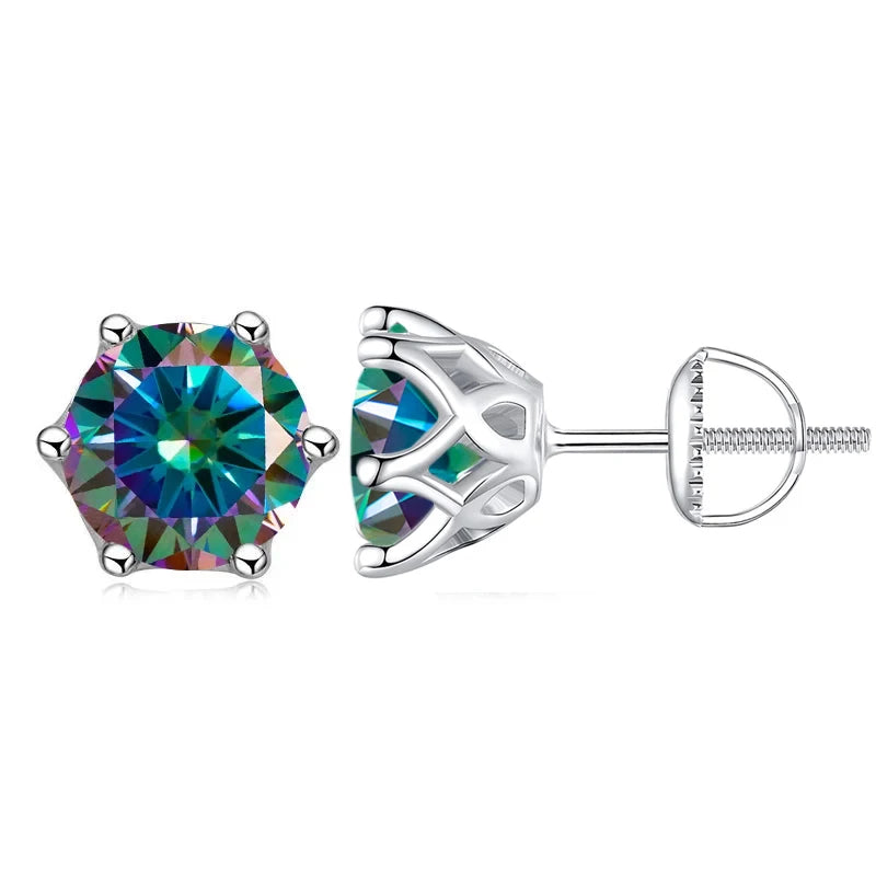 Colored Moissanite Screw-Back Stud Earrings - rainbow stone