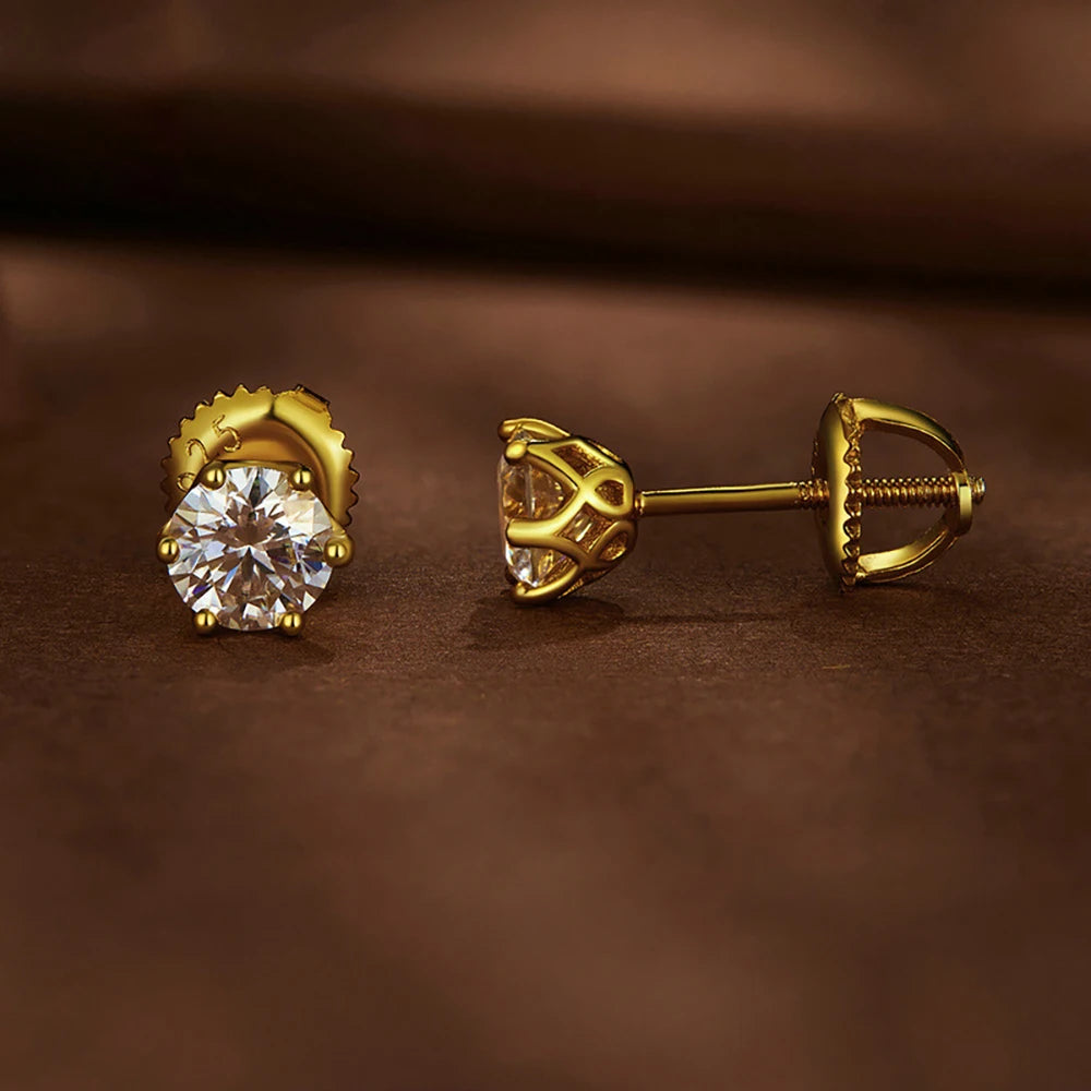 Colored Moissanite Screw-Back Stud Earrings - gold-tone side view