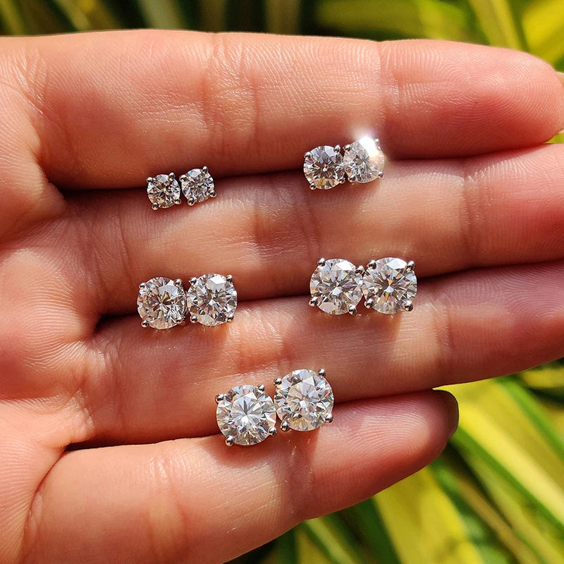 Black & White Moissanite Four-Prong Stud Earrings - white stone size comparison